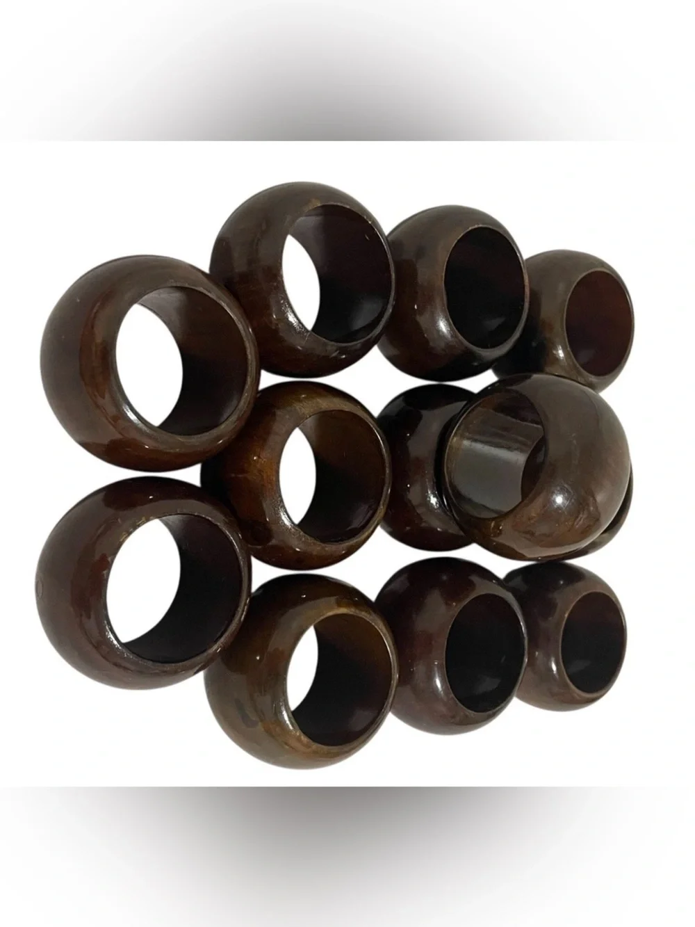 Wooden Napkin Rings Set Of 12 Dark Stained / Polished Wood Round Vintage